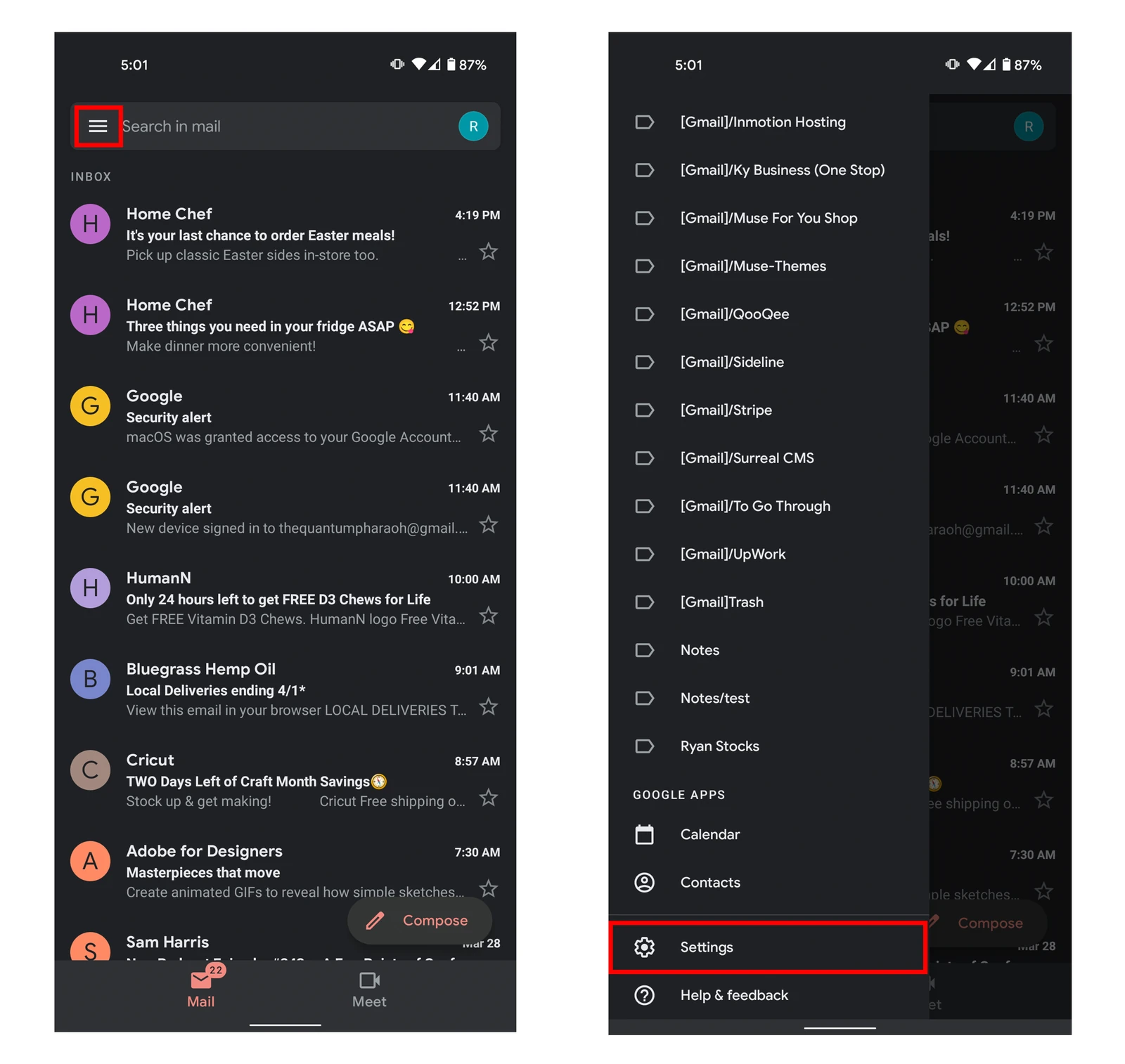 Screenshot: Click “Settings” in the bottom left.