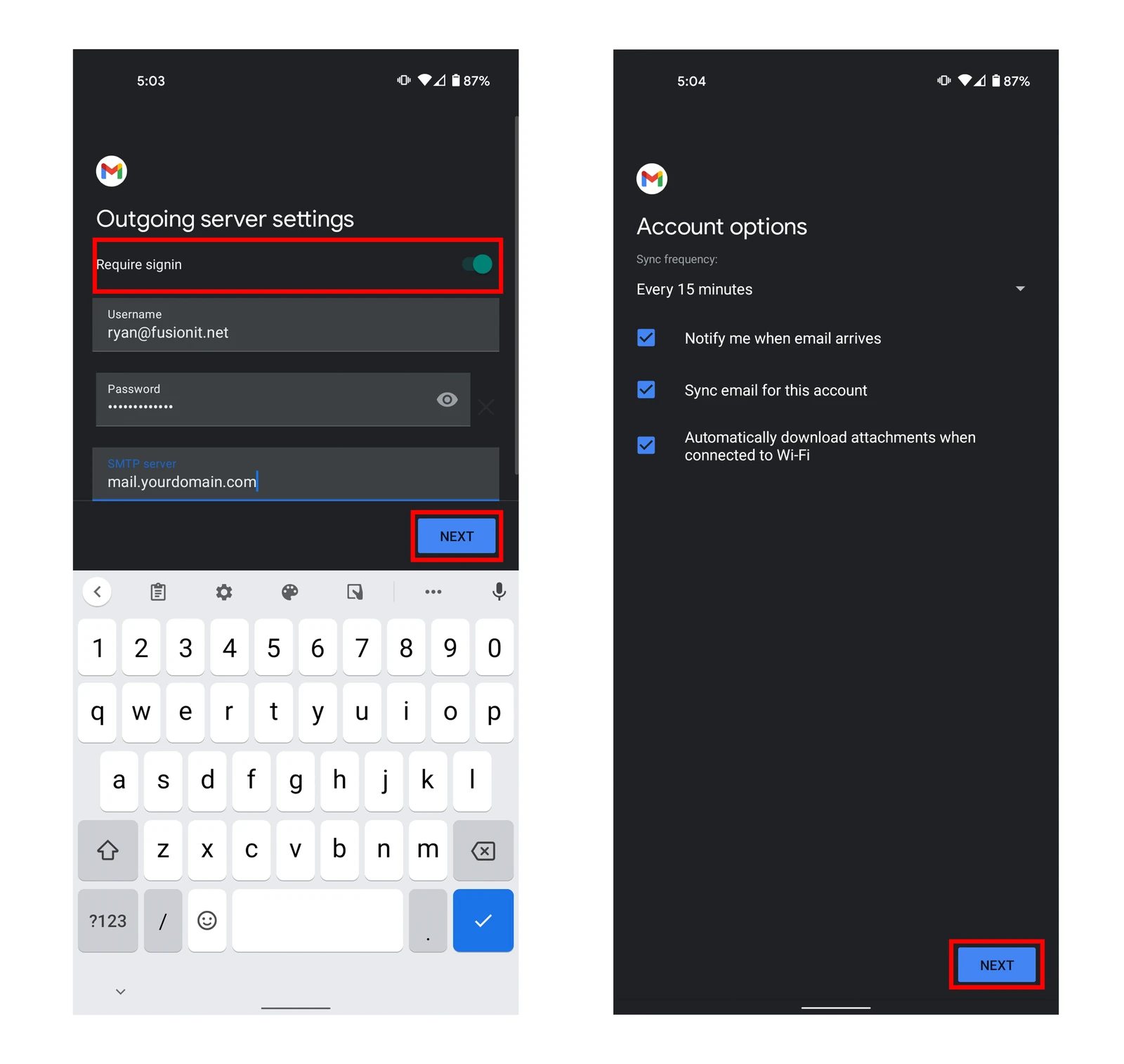 Screenshot: Choose your account options and click “ Next “.