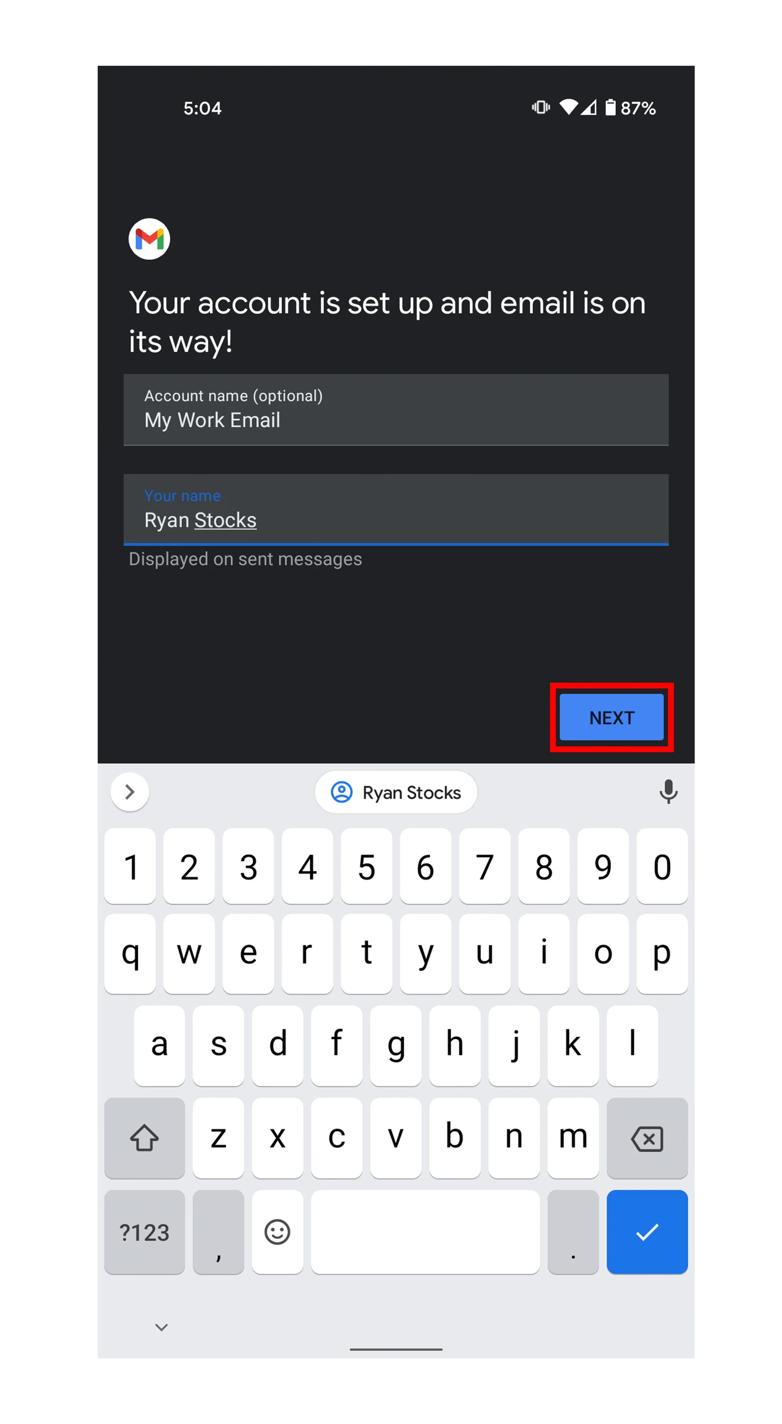 Screenshot: Put your first and last name under the field “ Your name ” and click “ Next “.